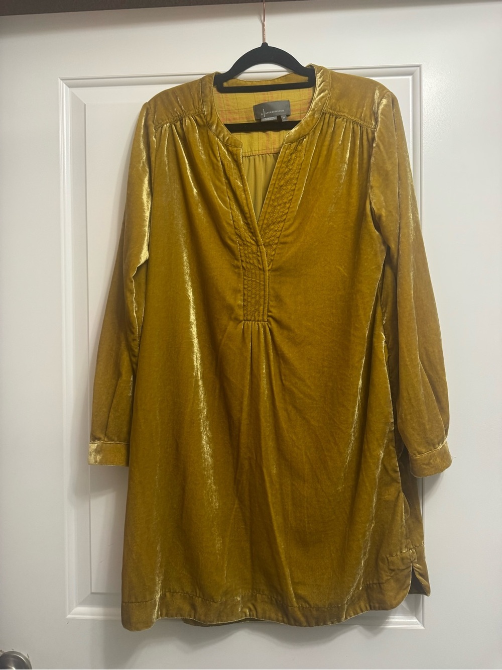 By Anthropologie Melody Velvet Tunic Dress Gold Chartreuse XS EUC - Picture 5 of 8